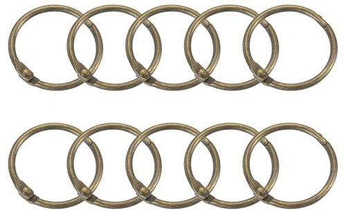 sourcing map Shower Curtain Rings,15pcs - Carbon Steel Round Snap Shower Curtain Hooks, 1 Inch Loose Leaf Binder Rings for Shower Curtain Rods (Bronze)