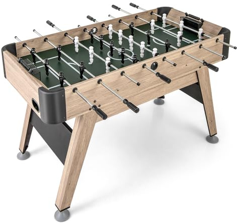 GYMAX Football Table, 137x68cm Freestanding Foosball Table with 26 Football Players, 2 Footballs & Ergonomic Handle, 54 Inches Wooden Soccer Game for Kids Adults Game Room, Office, Party