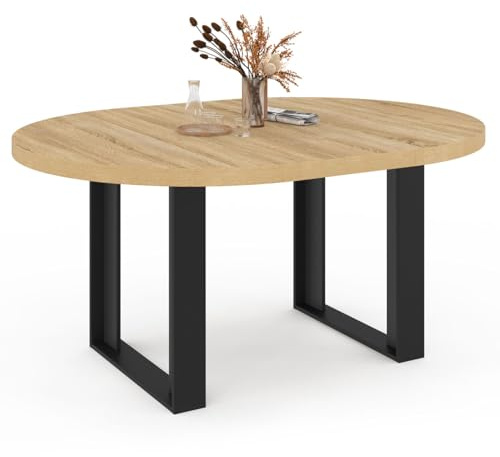 IDMarket Phoenix – Mesa de comedor extensible redonda 4-6 personas, madera y negro, 110-150 cm
