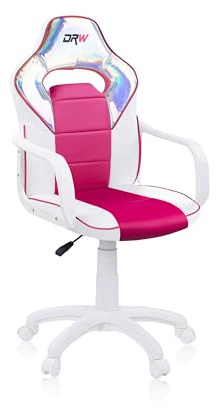 Adec Group DRW Iris, Silla de Escritorio, Estudio o Despacho, Sillon Gaming, Acabado en Color Blanco, Rosa e Iris, Medidas: 46,5 cm (Ancho) x 46 cm (Largo) x 98-109,5 cm (Alto)