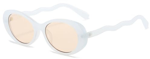 MUTYNE Lunettes de soleil ovales à double couleur pour femmes, verres dégradés rétro UV400, verres UV400, lunettes de soleil uniques punk pour hommes, champagne blanc, taille unique
