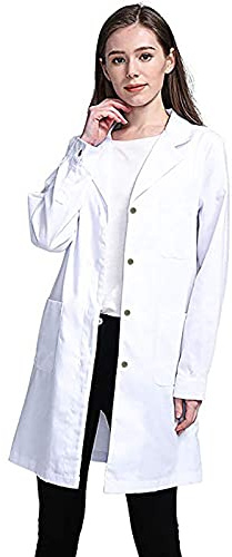 Generisch Kittel Damen Weiß Mantel Lang Jacke als Laborkittel Frauen Arztkittel Wissenschaftslabor Krankenschwester Berufsbekleidung Labormantel Cosplay Outwear