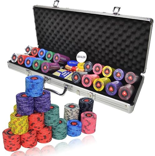 Pokerchip-Set, Texas Hold'em Poker-Set mit Deluxe-Aluminiumbox, 2 Spielkartendecks, 200/300/500-teiliges Set, 10 g Keramik-Chipmünzen-Aluminiumbox-Set, für Verschiedene Spiele White 500#