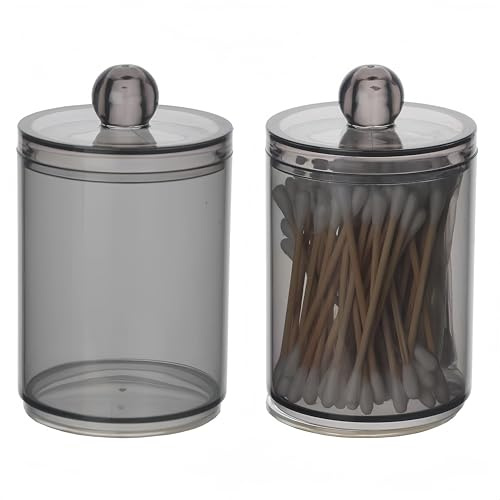 MIEGUIWOR 2 Wattestäbchen Behälter aus PET,Ideal für Ohrenstäbchen Aufbewahrung,Wattepads Aufbewahrung,Ordnung für Kosmetik,Make-up,Q-Tips,Perfekt für Bad,Schlafzimmer,Schminktisch (schwarz,FS)