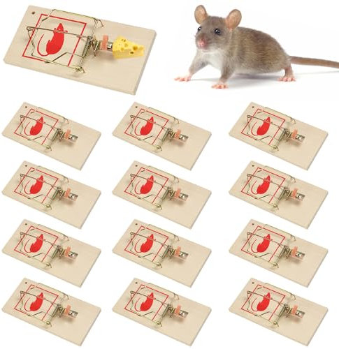 12 Pezzi Trappola per Topi in Legno, 10 x 4,5cm, Trappole Topi, Trappola Classica per Topis, Trappolas per Topis Riutilizzabile, Per un Controllo Efficace e Atossico dei Ratti
