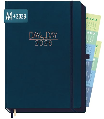 Häfft® Organizer Day by Day Maxi 2026 A4 “Nachtblau” 1 Tag 1 Seite | Terminplaner 2026 mit Ledereinband, Praxisplaner im 30 min Takt, 3 Spalten, Tageskalender