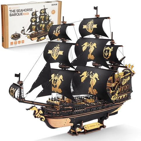 ROKR 3D Wooden Puzzle for Adults Boat Ship Model, DIY Sailboat Mechanical, Model Kits for Adults to Build, Gift for Men,The Seahorse Barque MCB02
