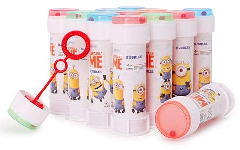 Toyland® Confezione da 12 Minion Bolle con Bacchette, Soluzione da 60ml e Coperchio Labirinto Originale - Giocattoli per Soldi da Tasca e Sacchetti