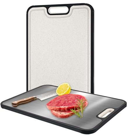 Zikenis Planche a Decouper Inox pour La Cuisine,planche de cuisine antibactérienne,Design en Maille Résistant aux Rayures,Pour la viande,Fromage,le pain,les légumes,les fruits