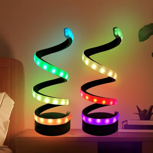Spalivivre Moderne LED Spirale Tischlampe, 2er Set Nachttischlampe, 36 Farben Dimmbar, USB Schreibtischlicht für Schlafzimmer Wohnzimmer Kinderzimmer und Outdoor, Schwarz