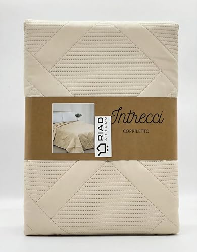 Riad Arredo Trapuntino Matrimoniale Minimal Tinta Unita Primaverile Estivo Leggero 250x250 cm - Copriletto Trapuntato in Morbida Microfibra - Intrecci Crema
