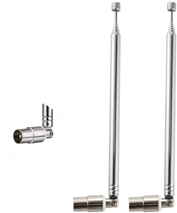 Vecys 2 Pezzi Antenna Telescopica con Connettore TV Maschio 7 Sezioni Antenna Telescopica 71.5 CM/28 IN per Ricezione TV DVB-T DVB-T2 FM AM Stereo