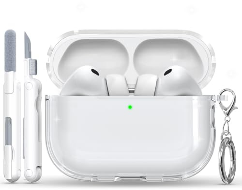 MHYALUDO Compatibile con AirPods Pro 3 Case, Cover Airpods Pro 3 | Custodia per Airpods Pro 3 con Portachiavi, Custodia Trasparente Morbida e Resistente Agli Urti di Grado Militare, Bianca