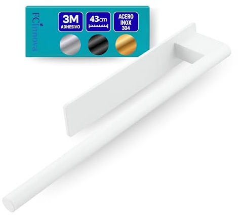 Toallero Adhesivo Baño sin Taladro Color Blanco de 43cm Fabricado en Acero Inoxidable 304 Resistente a la Humedad y al oxido Toallero sin Taladro de Facil Instalación y Fuerte fiajación Adhesiva 3M
