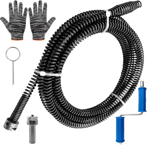 Rohrreinigungsspirale 5.5m, ø 10mm Effizientes Abflussreiniger Spirale Abfluss Rohrreinigung, Rohrspirale mit Elektrischen und Manuellen Adaptern, Multifunktionale Rohrreinigungswelle Drain Snake