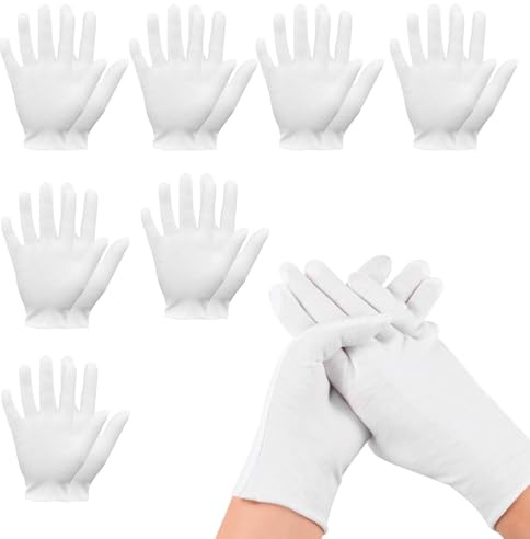 White Cotton Gloves for Eczema - 8 Pairs Cotton Gloves for Dry Hands - Thin Soft Moisturising Gloves for Women Sensitive Skin – Wedding Dress Coin Handling & Jewelry Inspection Gloves (21cm)