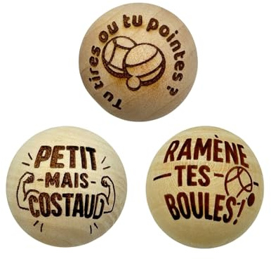 THE REPLICANT Pétanque-Pétanque-Zielkugeln aus poliertem Holz mit Botschaft (J'AI Les Boules)