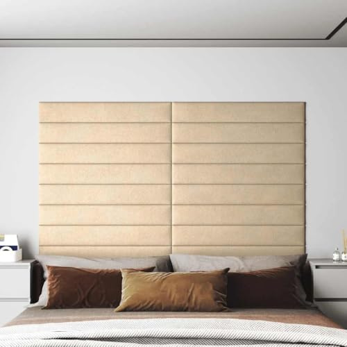 Lot de 12 panneaux muraux, panneaux muraux - Crème - 90 x 15 cm - Tissu 1,62 m² - Panneaux muraux pour salon, hall, chambre à coucher, hôtel, bureau