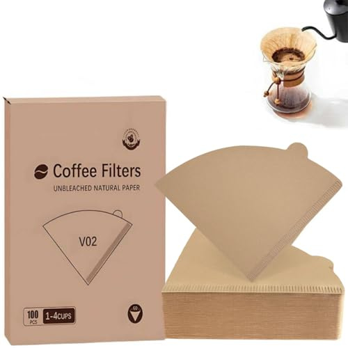 THQAE 100 Pcs filtros cafetera goteo, Filtros de Papel Número 2, Filtro de Café de Papel de Filtro de Cafés en Forma de V Tamaño 02, pPapel de Filtros de Café de Cono para Cafetera de Goteo
