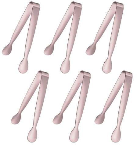 M METERXITY 6-Pack Mini Serving Tongs, 4.3 Inch 304 Stainless Steel Mini Sugar Cube Ice Tongs for Tea and Coffee Party/Outdoor Activities, Small U-Shaped Metal Accessories [Rose Gold]
