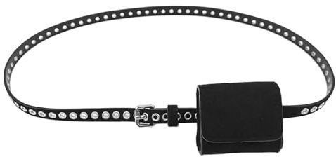 Sac banane élégant avec grand œillet en daim - Ceinture fine et confortable - Pour femme - À porter au quotidien - En polyuréthane - Avec pochette, Noir , taille unique