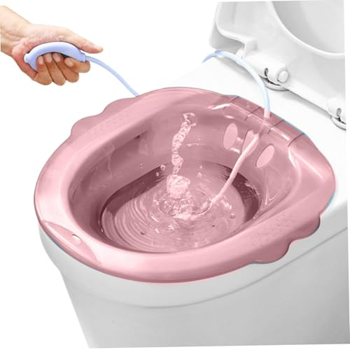 Sitzbad für Hämorrhoiden, tragbare Sitzbadewanne über der Toilette, tragbar nach der Geburt, mit Abflusslöchern und Flusher-Bidet-Aufsatz, breiter Sitzbereich, Stil 4, Décor extérieur