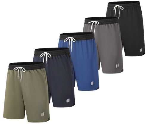Bsrpolry Lot de 5 shorts de sport pour homme avec poches - Séchage rapide - Gym - Pantalon de jogging - Basketball Fitness