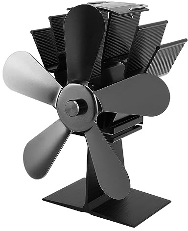 Aolidsive 5 Blades Heat Powered Stove Fan, Aluminium Alloy, Large Airflow Circulation, Low Noise, Ideal for Wood Burning Stove and Fireplace (Silver) (Black)