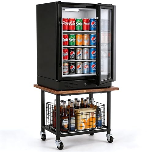 ForgeVale Heavy Duty Mini Fridge Stand with Storage Shelf & Lockable Wheels – Metal Appliance Table for Small Fridge, Microwave, Coffee Machine or 3D Printer – 50x50x44cm, 150kg Capacity