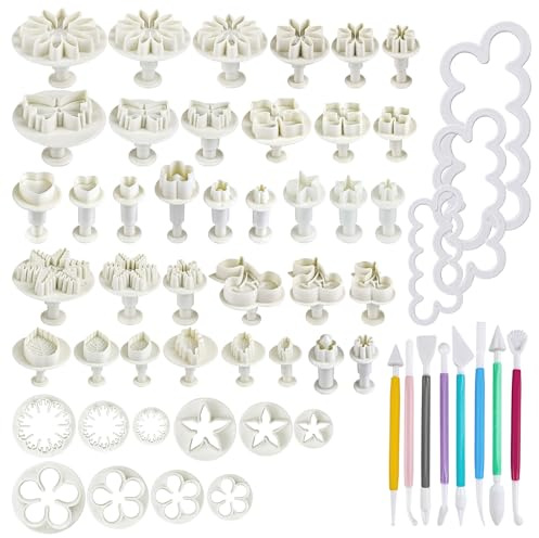 56 Pcs Fondant Cutter, for Cake Decorating | Flower Plunger Cake Decorating Tools, Snowflake, Flower, Leaf, Butterfly, with Fondant Tools, for Home and School Crafts
