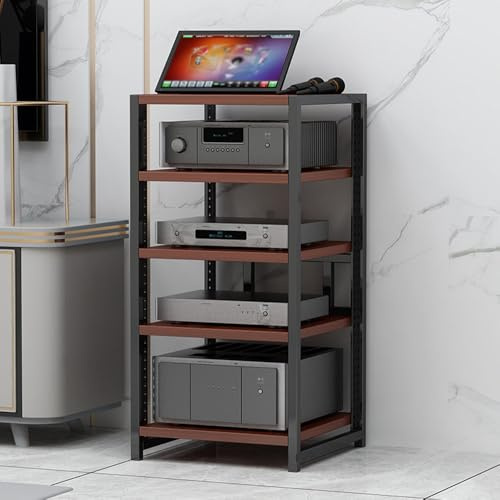 GJPXFR HiFi-Audio-Schrank 3/4/5-stöckiger Audio-Geräte-Rack, AV-Medienständer, Stereoschrank TV-Tisch Offenes Audio-Video-Regal Für Verstärker/Turntable/Drucker(Teak,5 Tier)