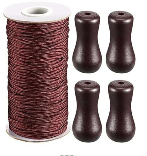 EffiFish Cordón de persianas de 50 m, 1,8 mm con 4 borlas de madera, cordón de plástico marrón para cortinas verticales, buen funcionamiento