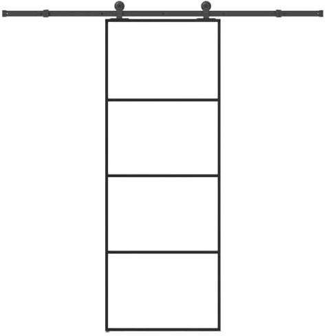 Runheo Porte coulissante en verre ESG 76x205 cm avec kit de quincaillerie en aluminium noir pour intérieur moderne, espace optimisé, sécurité et isolation thermique et phonique renforcée pour