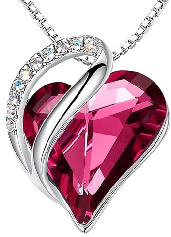Leafael San Valentino Collana Donna Cuore con Pietra di Nascita, Ciondolo Cristallo Birthstone, Catena con Pendente Elegante, Confezione Regalo Inclusa