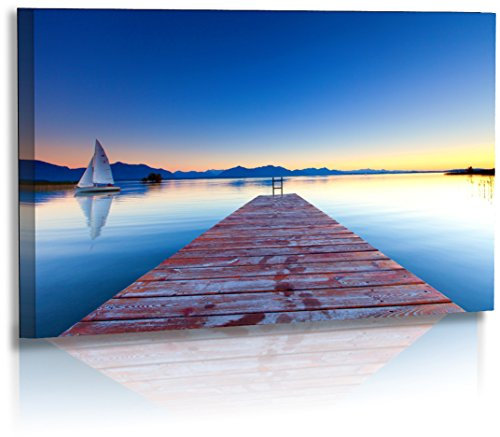 Fotoatelier Dirk Haas Premium Acrylglasbild XXL - Natur - Landschaft - Bild - Sonnenuntergang - Wellness - Chiemsee - Strand - Steg - Wasser - Acrylglas : 140 cm x 80 cm