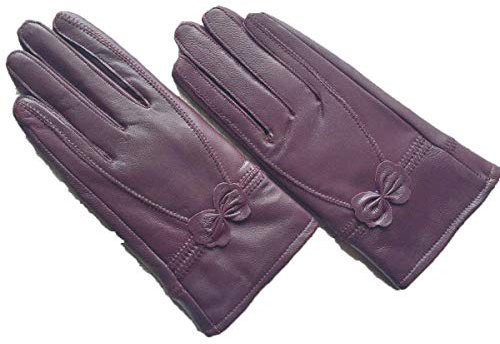 Huixin Lederhandschuhe Weiblich Warm Kalt Dicken Jungen Auto Bowknot Lederhandschuhe Outdoor Unifarben Fausthandschuhe (Color : Lila, Size : L)