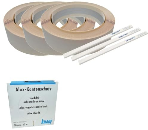 DEWEPRO SET: KNAUF® 3x Alux-Kantenschutz - 30m Rolle - flexibler Kantenschutz, Eckschutz für den Trockenbau - inkl. 3 Stück DEWEPRO® Zimmermannsbleistift