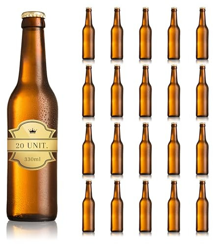 Espirito Rebelde 20 Bouteilles de Bière en Verre Ambre 33cl avec Capsules Métalliques | Verre Protecteur UV pour Bières Artisanales et Boissons