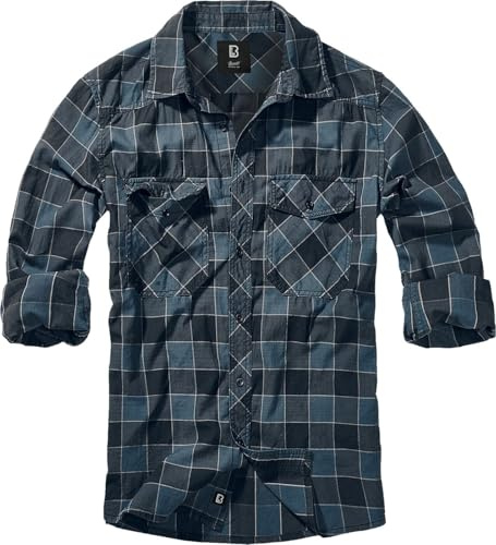 Brandit Checkshirt Männer Langarmhemd blau/grau/schwarz M 100% Baumwolle Basics