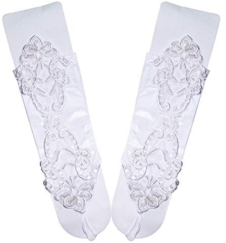 Asudaro Damen Fasching Kostüm Spitzenhandschuhe Satin Brautkleid Handschuhe Stulpen für Hochzeit, Oper, Ball, Fasching, Karneval, Tanzen, Halloween Kostümhandschuhe Brauthandschuhe