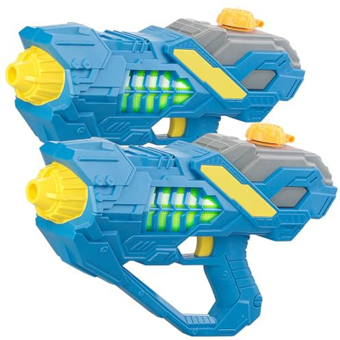 Speeron Wasserpistole: 2er-Set Batteriebetriebene Wasser-Spritzpistolen, LED-Licht, 450 ml (Elektrische Wasserpistole, Automatische, Spray)