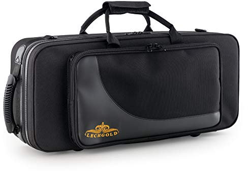 Lechgold Leichtkoffer für Alt-Saxophon - Lightcase für alle gängigen Altsaxophone - Thermopolsterung - Außentasche - Rucksackgarnitur - Separate Fächer für S-Bogen, Mundstück und Zubehör - Schwarz