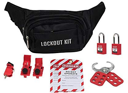 POFET - Kit de bloqueo para interruptores y válvulas comunes, incluye 2 etiquetas de bloqueo, 1 cierre de bloqueo, 3 bloqueo de interruptor, 2 candado de seguridad, 1 bolsa de bolsillo