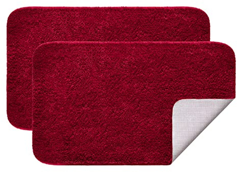 MIULEE Badematte 2 Teilig Badezimmerteppich 40x60 cm Rot | Badvorleger Rutschfest Waschbar Bettvorleger Badteppich Saugfähige Duschvorleger Fussmatte für Wohnzimmer Badezimmer