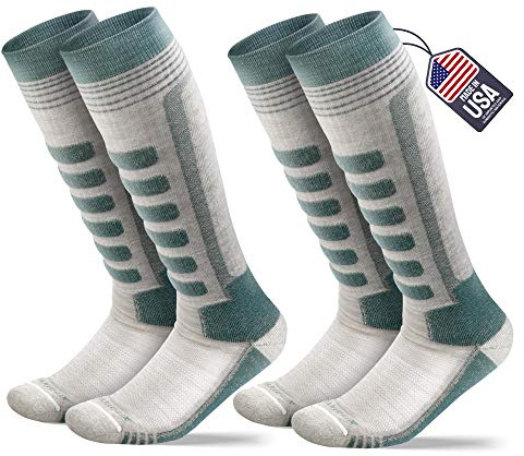 SAMSOX 2-Pair Merino Wool Ski Socks, Balsam/Oatmeal L