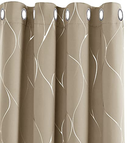 Deconovo Abdunkelnd Gardinen Dicke Thermovorhang Kälteschutz Thermogardine Hitzeschutz, Sichtschutz Vorhang mit Ösen, Sonnenschutz Vorhang, 183x117 cm(HöhexBreite), Taupe, 2er Set