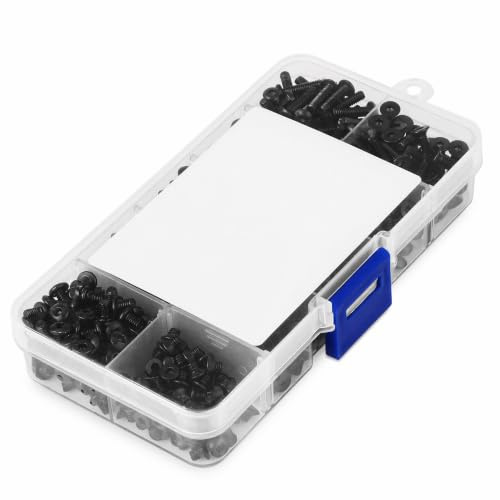 M3-M12 Schwarze Flach- und Knopfkopfschrauben, Innensechskant, 720-teilig, legierter Stahl, inkl. praktischer Kunststoffbox - Ideal für jedes Projekt