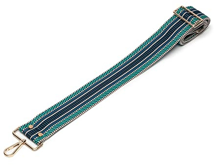 Elie Beaumont Schulterriemen längenverstellbarer Tragegurt breiter Schultergurt für Taschen Umhängegurt in Blau/Türkis, 68cm-128cm, Karabiner in Gold: 4cm, One Size