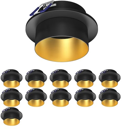 ledscom.de 12x Deckeneinbaurahmen KRON, rund, schwarz/gold matt