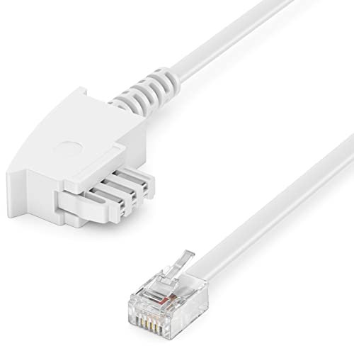 deleyCON 6m Telefonkabel TAE-F Stecker auf RJ11 Stecker Int. Norm 6P4C Flachkabel Analoge Endgeräte an TAE-F Telefondose Telefon Fax Modem Router Anrufbeantworter Weiß